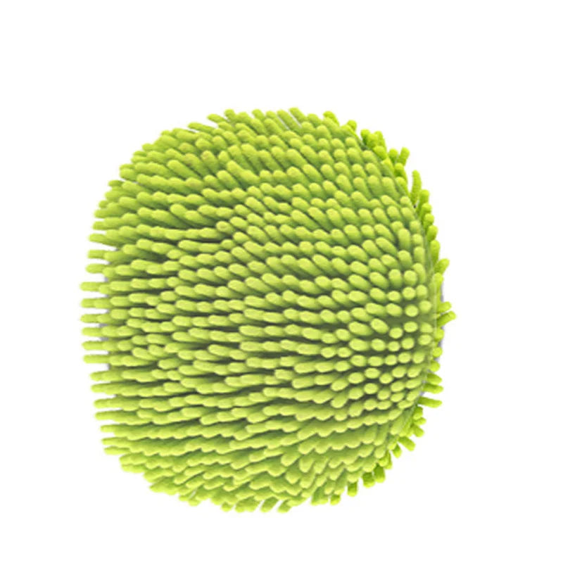 Close-up of a green microfiber wash mitt.