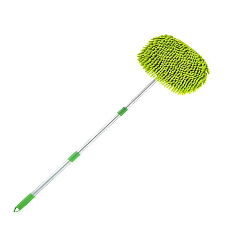 Green microfiber car wash mop with telescoping handle.