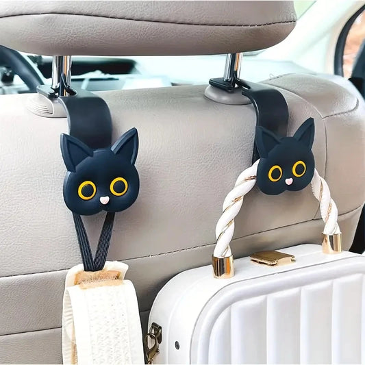 2Pcs Adorable 3D Cartoon Cat Car Seat Headrest Hooks
